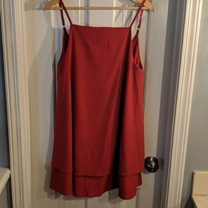 Maroon dress with scoop back detail.